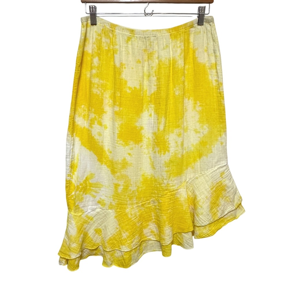 STARK X Tie Dye Cotton Gauze Asymmetrical Ruffle Midi Skirt Womens Small‎ Resort